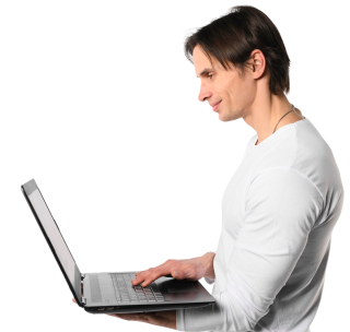 Side view man using laptop